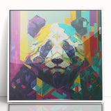 Framed acrylic wall art featuring a playful panda bear design in a modern white frame, ideal for children's room decor or animal-themed spaces.