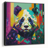 Framed canvas wall art showcasing a bear and panda design, elegantly displayed from the side, featuring a sleek black frame that complements modern decor. Ideal for animal lovers and contemporary interiors.