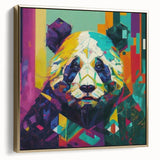 Framed panda bear wall art in a stylish gold frame, showcasing a vibrant design on canvas, perfect for enhancing modern home decor. Ideal for animal lovers.