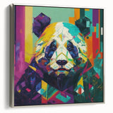 Framed wall art collection showcasing a panda bear design on canvas, featuring a sleek silver frame, ideal for modern home decor or children's rooms.