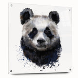 Acrylic wall art collection featuring a playful panda bear design, displayed in a sleek side view with mounting pins, perfect for children's rooms or playful decor.