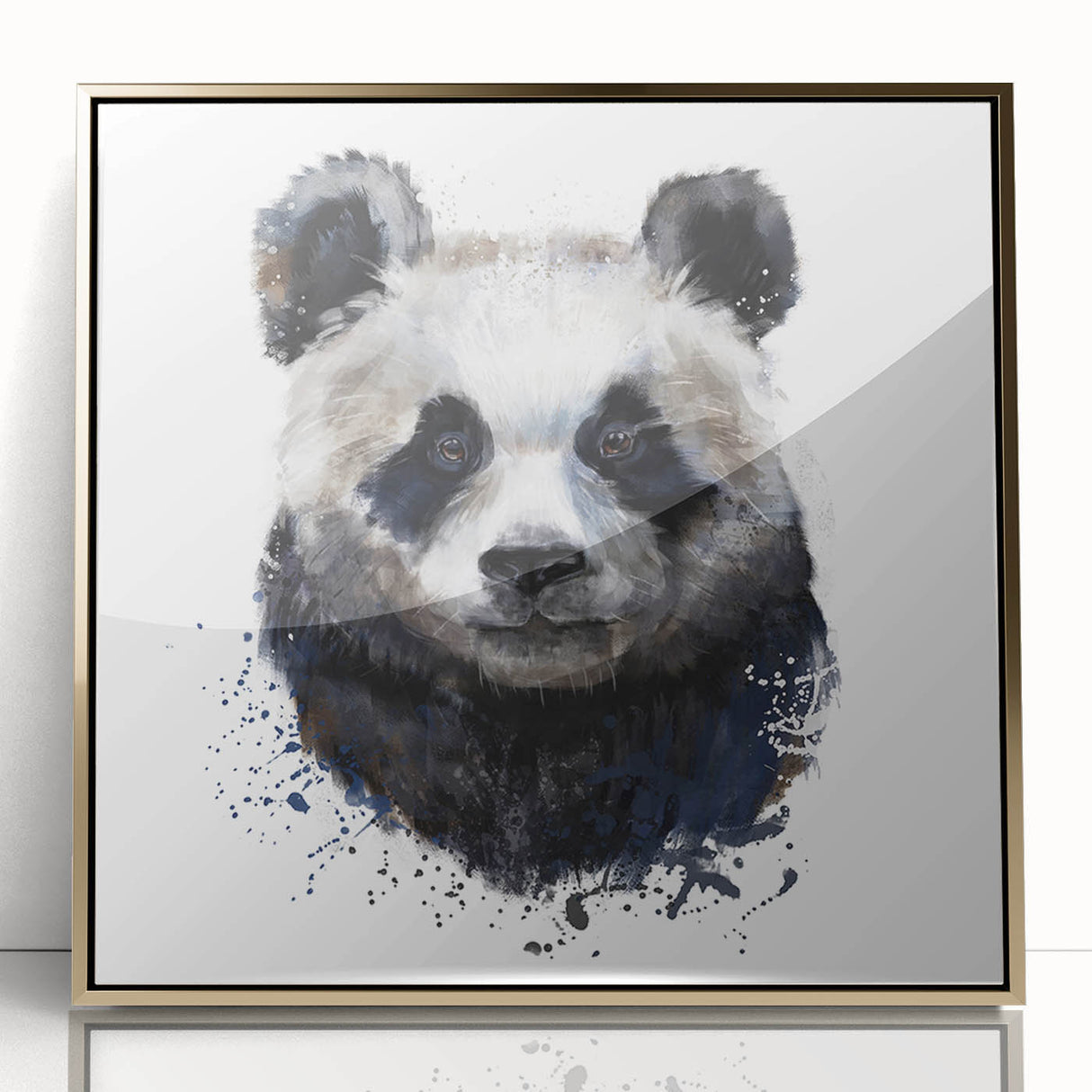 Framed acrylic wall art featuring a playful panda bear design with a luxurious gold frame, ideal for adding a whimsical touch to children's rooms or nurseries.