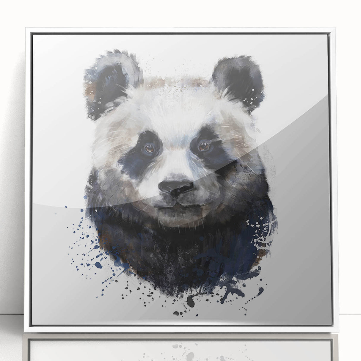 Framed acrylic wall art showcasing a playful panda design, featuring vibrant colors and a sleek white frame, perfect for children's decor or animal lovers.