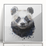Framed acrylic wall art showcasing a playful panda design, featuring vibrant colors and a sleek white frame, perfect for children's decor or animal lovers.