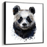 Framed wall art featuring a panda design on a black canvas, showcasing vibrant colors and a sleek, modern side view, perfect for contemporary home decor.