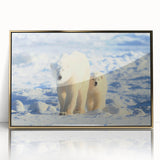 Framed wall art featuring a striking polar bear design in an elegant gold-acrylic frame, showcasing intricate details and a modern aesthetic, perfect for enhancing home decor.