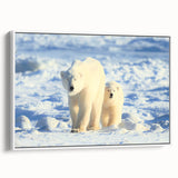 Framed canvas wall art showcasing an elegant polar bear design in a minimalist style, featuring a white background and side view perspective, perfect for modern home decor.