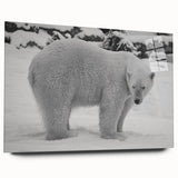 Side view of a polar bear wall art piece, showcasing a sleek acrylic glass frame design, perfect for modern home decor. The artwork emphasizes the majesty of polar bears in a vibrant, icy color palette, ideal for animal lovers and eco-conscious decor enthusiasts.