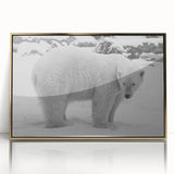 Framed wall art showcasing a striking polar bear design, featuring a gold-acrylic frame that enhances the vibrant colors, perfect for wildlife enthusiasts and modern decor.