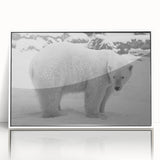 Framed wall art featuring a striking polar bear design in acrylic, showcasing a white background and vivid details, perfect for modern home decor.