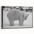 Framed black canvas wall art featuring a striking polar bear design, showcasing intricate details and textures, perfect for adding a modern touch to home decor.