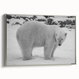 Framed wall art featuring a striking polar bear design in a silver frame, showcasing its detailed fur texture and vibrant colors, ideal for wildlife enthusiasts.