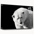 Polar bear wall art design displayed in an acrylic glass frame, showcasing a side view with decorative pins for a modern touch, perfect for wildlife enthusiasts.