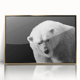Framed wall art featuring a polar bear design with a sleek gold acrylic front, ideal for modern home decor. Perfect for animal lovers seeking stylish accents.