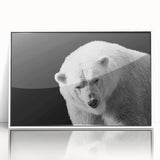 Framed wall art featuring a striking polar bear design on an acrylic surface, showcasing vibrant colors and intricate details, perfect for a modern decor accent.