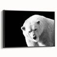 Framed canvas wall art featuring a striking polar bear design in monochrome, showcasing intricate details and a modern black frame, ideal for wildlife enthusiasts.