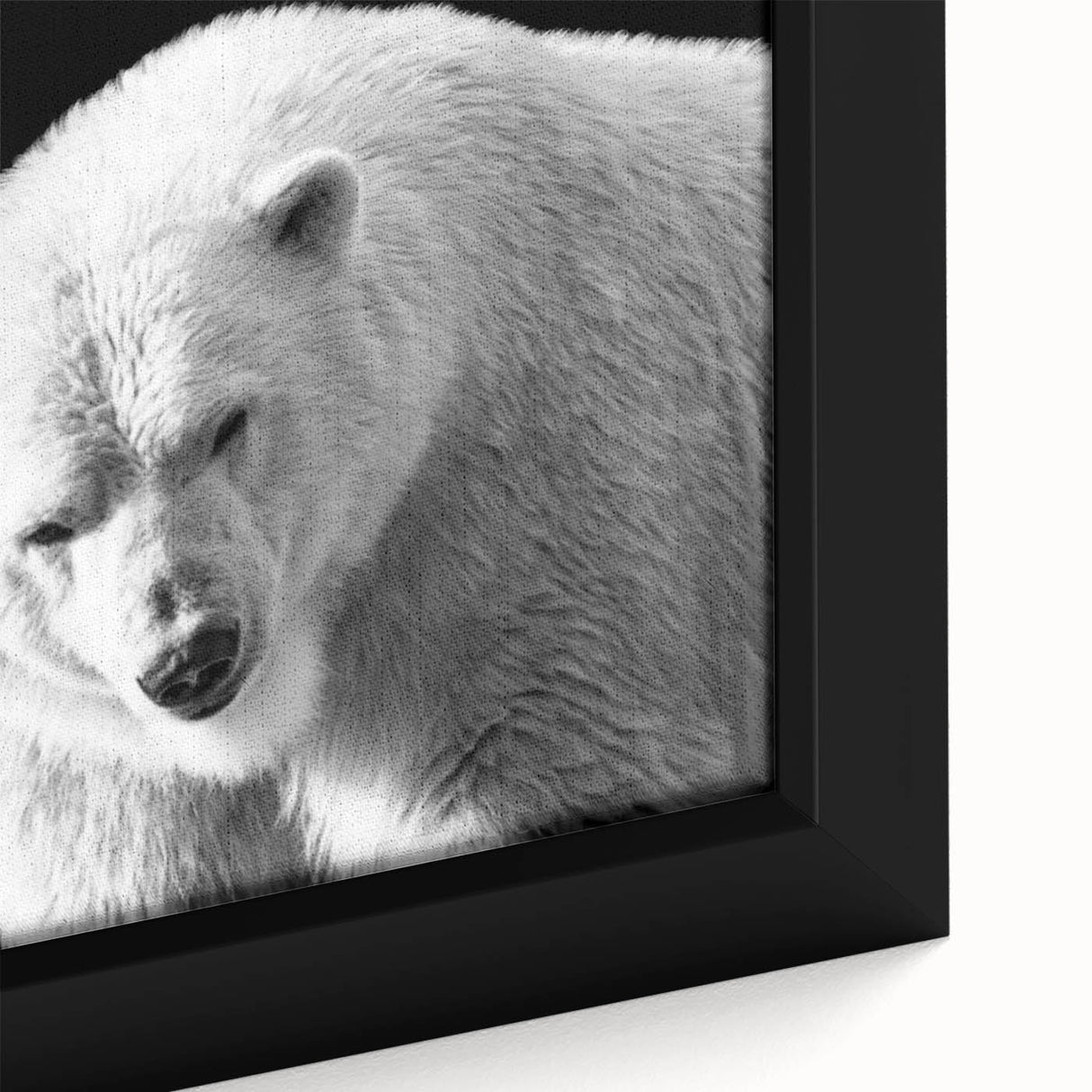 Close-up of a framed polar bear wall art piece showcasing intricate design details, featuring a vibrant color palette that highlights the animal’s majesty, ideal for nature enthusiasts.