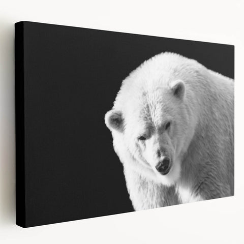 Side view of a stretched canvas print showcasing a detailed polar bear design, featuring vibrant colors and intricate textures, ideal for nature-themed wall decor.