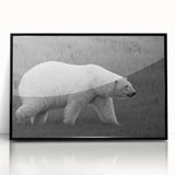Framed wall art showcasing a detailed polar bear design in an acrylic format, featuring a sleek black frame, ideal for modern home decor and wildlife enthusiasts.