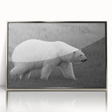 Framed wall art featuring a striking polar bear design in acrylic with a sleek silver frame, showcasing the bear's intricate details and vibrant colors, perfect for wildlife enthusiasts.