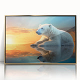 Framed wall art featuring a striking polar bear design in a gold-acrylic frame, showcasing intricate details and vibrant colors, perfect for animal lovers and home decor enthusiasts.