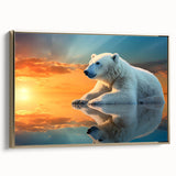 Framed canvas wall art featuring a majestic polar bear design, elegantly displayed with a gold frame, ideal for enhancing modern home décor. The artwork captures the serene beauty of the Arctic, showcasing the bear's striking white fur against a subtle background, making it a perfect statement piece for animal lovers and eco-conscious decor enthusiasts.