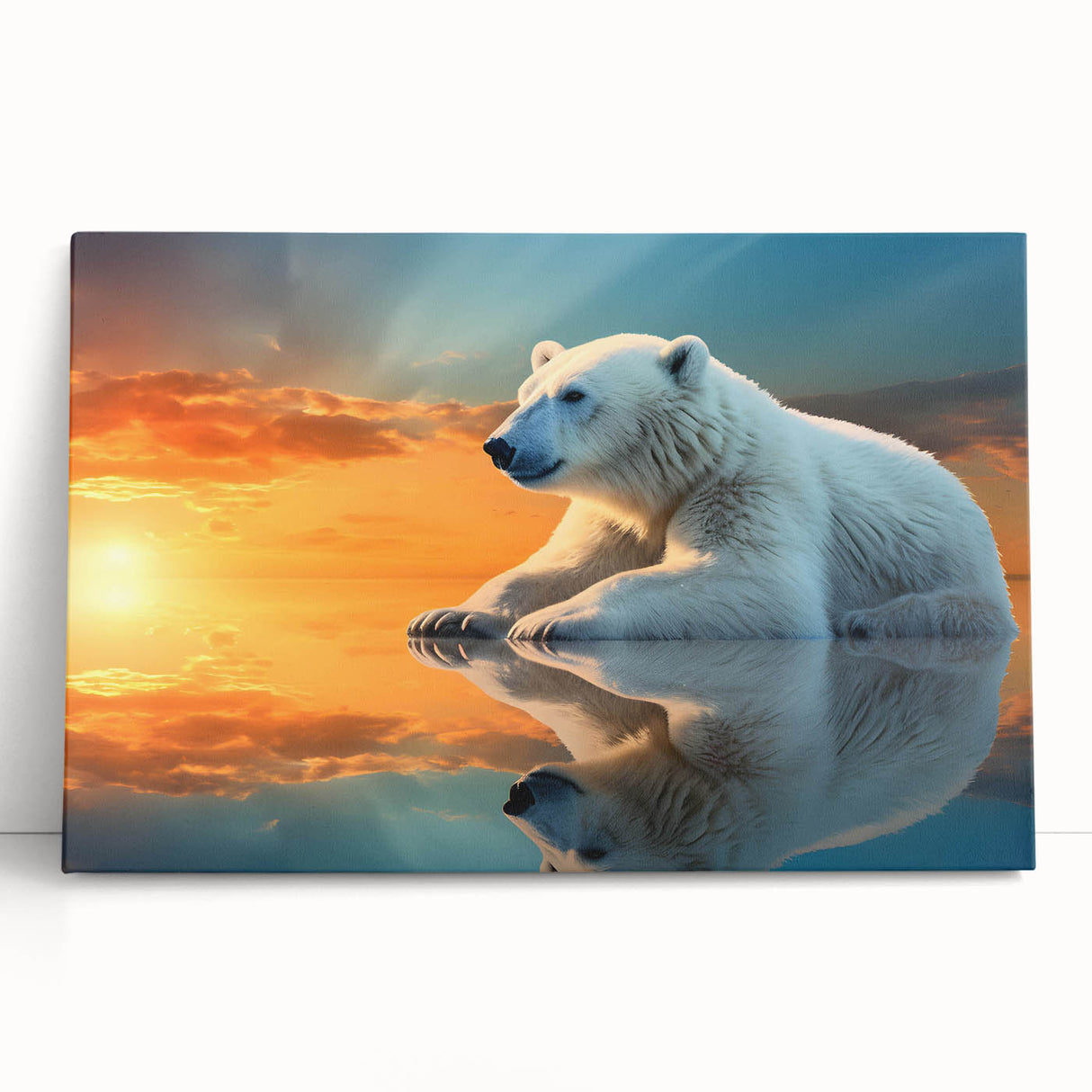 Stretched canvas featuring a polar bear design in a serene snowy landscape, showcasing detailed fur textures and gentle expression, perfect for wildlife art lovers.