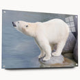 Side view of a stylish polar bear wall art piece, showcasing a unique acrylic glass design with visible mounting pins, perfect for contemporary decor.
