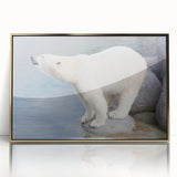 Framed wall art featuring a polar bear design with a striking gold-acrylic front, showcasing a modern aesthetic perfect for wildlife enthusiasts and home decor.