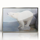 Framed wall art showcasing a striking polar bear design in acrylic, with a sleek silver frame, ideal for enhancing modern home decor. The artwork captures the essence of wildlife, making it a perfect statement piece for animal lovers.