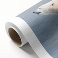 Rolled canvas depicting a vibrant polar bear design in a snowy landscape, showcasing intricate details and textures, perfect for modern home decor.