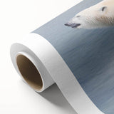 Rolled canvas depicting a vibrant polar bear design in a snowy landscape, showcasing intricate details and textures, perfect for modern home decor.
