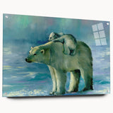Side view of an 18-inch polar bear wall art piece made from acrylic glass, showcasing a modern design with clear pins, ideal for animal-themed decor in homes or offices.