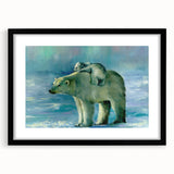 Polar bear wall art design in a sleek black frame, showcasing a majestic polar bear against a minimalist background, perfect for home decor enthusiasts.