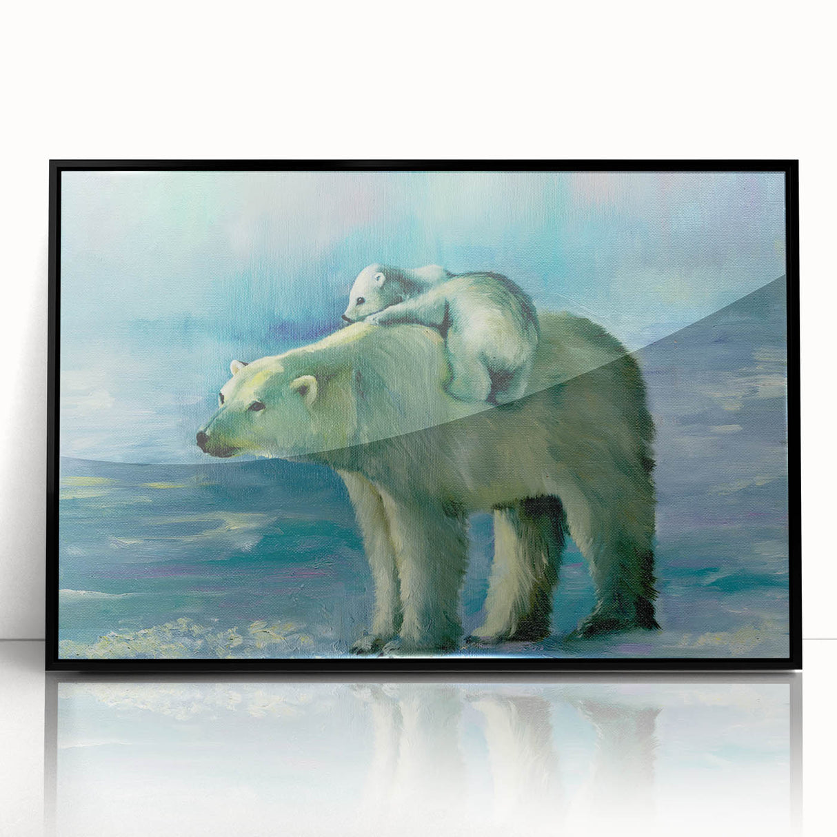 Framed wall art featuring a polar bear design in black and white, showcasing intricate details and modern aesthetic, perfect for wildlife enthusiasts and home decor.