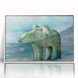 Framed wall art featuring a striking polar bear design in a white frame, showcasing intricate details and vibrant colors, ideal for modern home decor.
