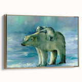 Framed wall art featuring a polar bear design on canvas, accented with a gold frame, showcasing a side view ideal for modern home decor. Perfect for animal lovers.