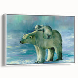 Framed canvas wall art showcasing a polar bear design in a white frame, highlighting the animal's serene expression and intricate details, perfect for nature lovers' decor.