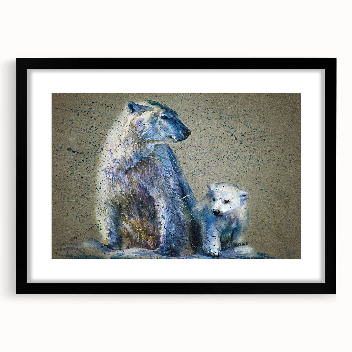 Polar bear wall art design featuring a striking black frame and mat, showcasing intricate details in a modern aesthetic, perfect for home decor enthusiasts.