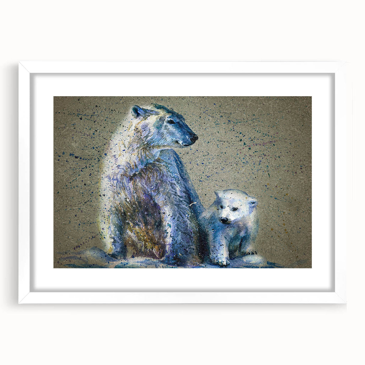 Polar bear wall art framed print with a white mat, showcasing a detailed design of a polar bear in a serene setting, perfect for home decor or wildlife enthusiasts.