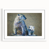 Polar bear wall art framed print with a white mat, showcasing a detailed design of a polar bear in a serene setting, perfect for home decor or wildlife enthusiasts.