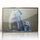 Framed wall art showcasing a polar bear design, featuring a sleek gold-acrylic finish, perfect for adding a touch of elegance to contemporary decor.