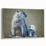 Framed wall art showcasing a polar bear design on a silver canvas, highlighting intricate details and textures, perfect for nature-themed decor.