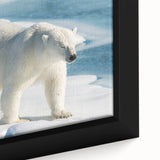 Close-up of a framed polar bear wall art piece, showcasing intricate design details and vibrant colors, perfect for adding a nature-inspired touch to home decor.