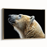 Framed wall art featuring a polar bear design in a gold frame, showcasing detailed fur textures and a serene expression, ideal for animal lovers and home decor enthusiasts.