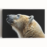 Stretched canvas wall art featuring a striking polar bear design against a snowy background, ideal for wildlife enthusiasts and modern decor.