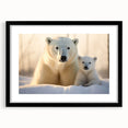 Framed polar bear wall art showcasing a minimalist design with a black mat and sleek frame, perfect for modern home decor. Ideal for animal lovers.