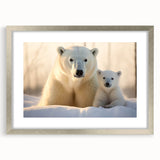 Framed wall art showcasing a striking polar bear design with a silver mat, perfect for adding a modern touch to any home decor. Ideal for animal lovers and nature enthusiasts.