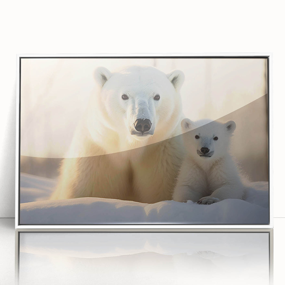 Framed wall art featuring a polar bear design on a white background, showcasing intricate details and vibrant colors, perfect for home decor enthusiasts.