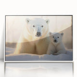 Framed wall art featuring a polar bear design on a white background, showcasing intricate details and vibrant colors, perfect for home decor enthusiasts.